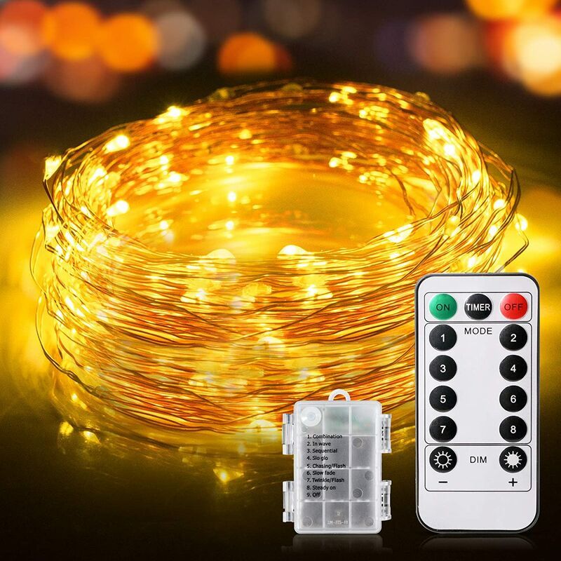 Lichterkette, 20 M Lang, 200 Leds, Batteriebetrieben, Ip65 Wasserdicht, 8 Modi, Für Drinnen Und Draußen, Geeignet Für Schlafzimmer, Weihnachten, Hochzeiten, Partys, Zuhause Und Garten – Warmweiß (1 St