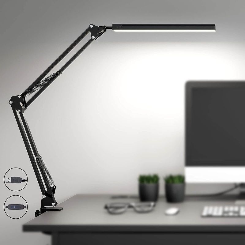 Led-schreibtischlampe Mit Klemme, Dimmbare Leselampe, Schwenkbare Lampe Mit 3 Farbmodi, Usb-tischleuchte Mit Klemme, Tageslichtlampe Fürs Büro [c