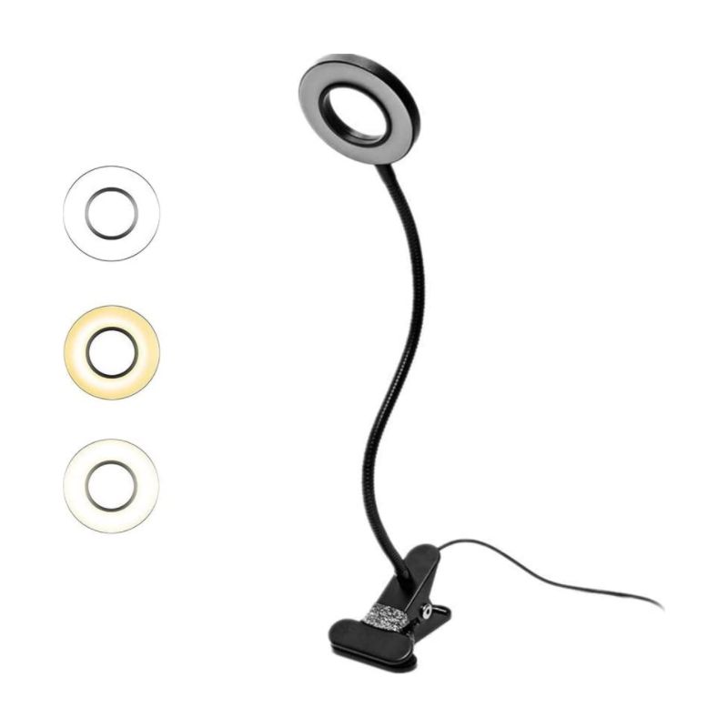 7-w-klemmleuchte, Led-leselampe Für Tisch Und Bett, Mit Einstellbarem Helligkeitsadapter, Augenschonend, Für Büro Und Zuhause, 360° Drehbar, Schwarz
