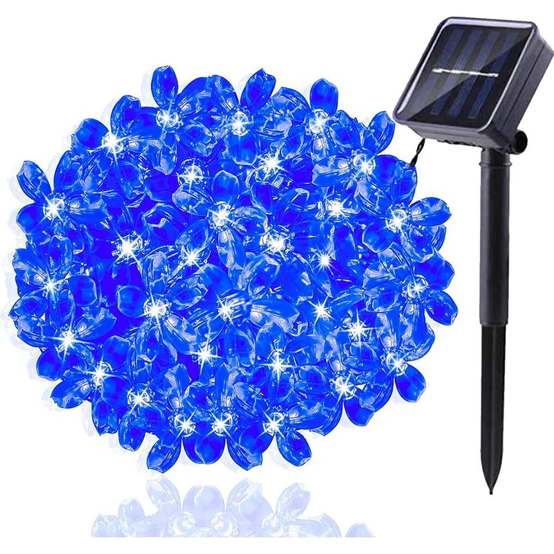 50 Led-solar-lichterkette, Solarbetrieben, Wasserdicht, Für Den Außenbereich, Funkelnde Weihnachtslichterkette, Kirschblüten-lichterkette (blau)