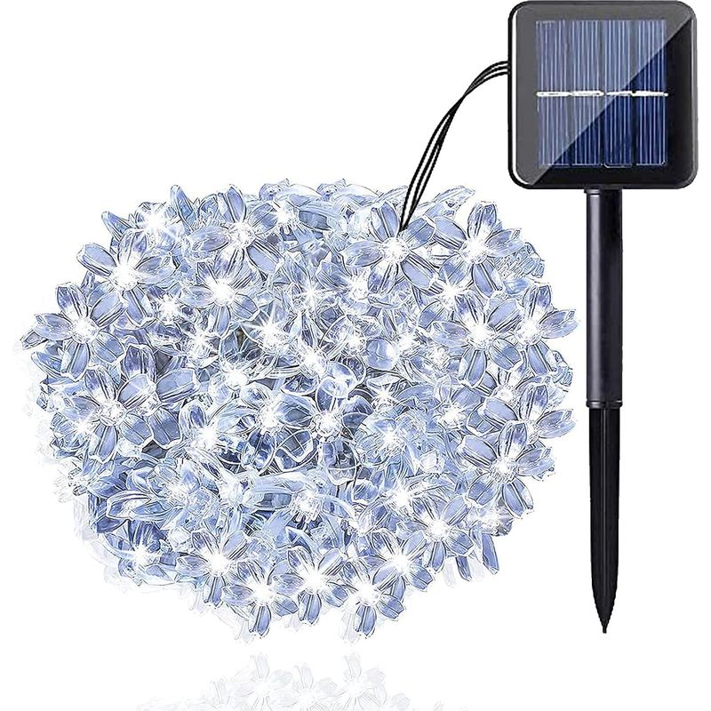 50 Led-solar-lichterketten, Funkelnde Lichterketten Für Den Außenbereich, Kirschblüten-terrassenbeleuchtung (kaltweiß)