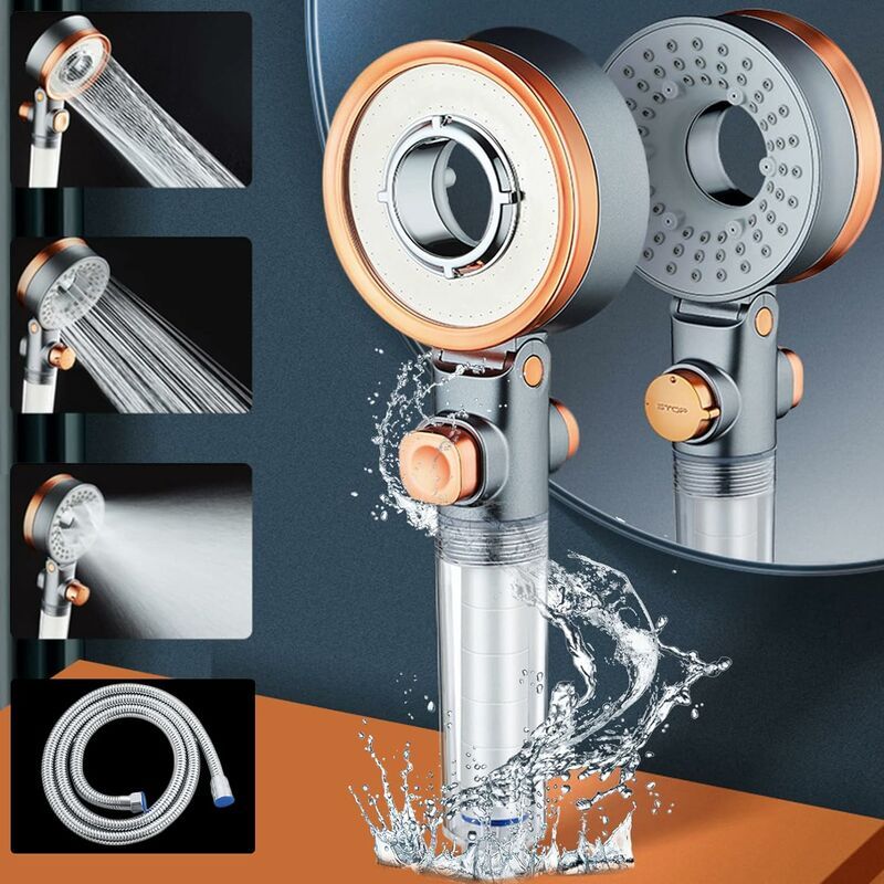 Doppelseitiger Turbo-duschkopf Mit 3 Düsen, Pp-baumwollfilter – Wassersparender Hochdruck-duschkopf Und 1,5 M Schlauch – Für Badezimmer Mit Hartem Oder Weichem Wasser