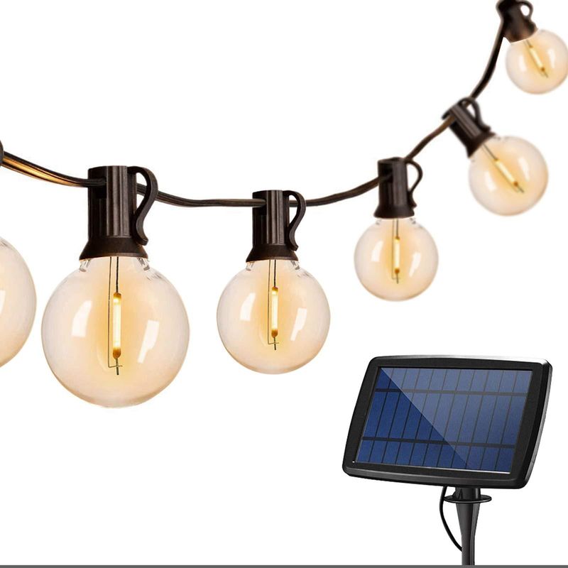 Solarbetriebene Lichterkette Für Den Außenbereich, 7,62 M Lang Mit 25+2 G40-led-lampen, Fernbedienung Und 8 Beleuchtungsmodi, Wasserdicht, Ideal Für Terrasse Und Partys