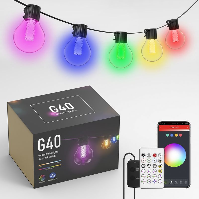 Lichterkette Für Den Außenbereich, 7,5 M Led G40 Lichterkette Mit 25 Glühbirnen, Wasserdichte Lichterkette Für Den Außenbereich, Für Partys, Abende, Terrassen, Weihnachten, Mit App, Fernbedienung Und