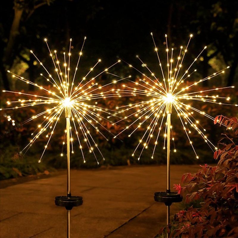 105 Led-sternenlichter, Feuerwerks-wegbeleuchtung, Warmweiß, Ip65 Wasserdichte Solar-gartenleuchten Für Wege Und Rasenflächen, 2 Stück