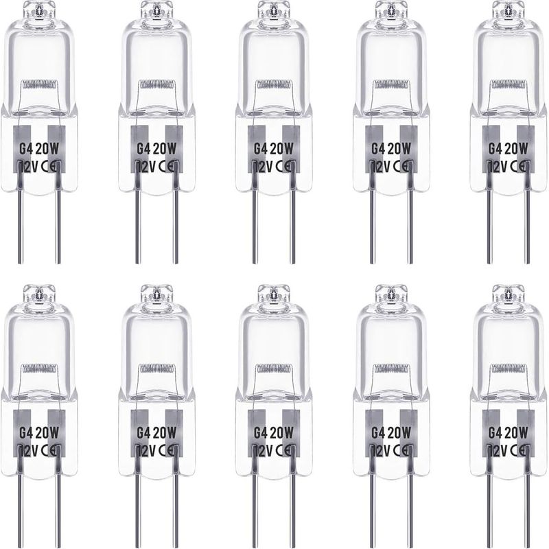G4-halogenlampen, 12 V, 20 W, Stiftsockel, Warmweiß (2800 K), 350 Lm, Dimmbar, Niedervolt-halogenlampe, Klare Kapsellampe, 10er-packung