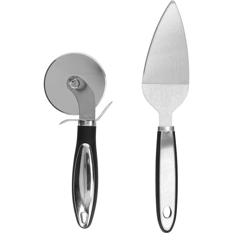 Pizzamesserset, 2-teilig, Pizzaspatel Aus Edelstahl Mit Rutschfestem Griff Zum Backen Von Pizza, Zum Grillen, Für Brot, Im Backofen Usw.