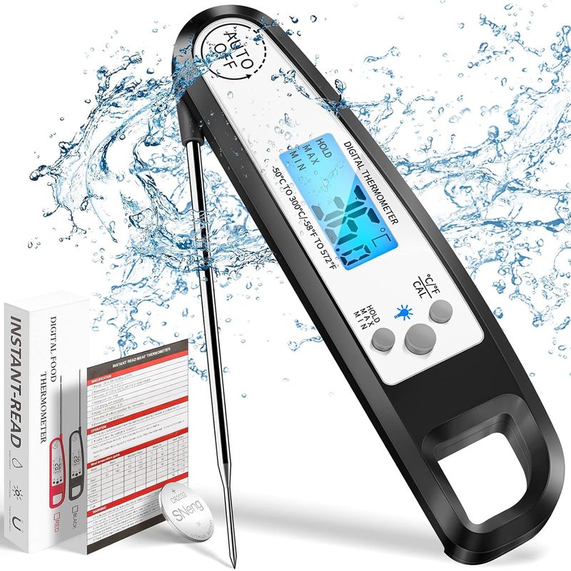 Küchenthermometer Mit 2-sekunden-schnellmessfunktion, Küchenthermometer Aus Abs Und Edelstahl, Ip66 Wasserdicht Und Faltbar, Digitales Thermometer Mit Langer Sonde Und Lcd-bildschirm Für Lebensmittel,