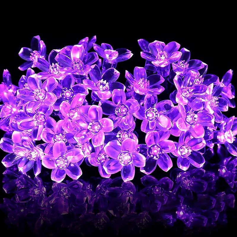 Solarbetriebene Lichterkette Für Den Außenbereich, 50 Leds, 7 M Lange Solar-sakura-lichterkette, 8 Modi, Farbwechselnde Blumenlichterkette, Wasserdichte Dekorationsbeleuchtung Für Garten, Bäume, Party