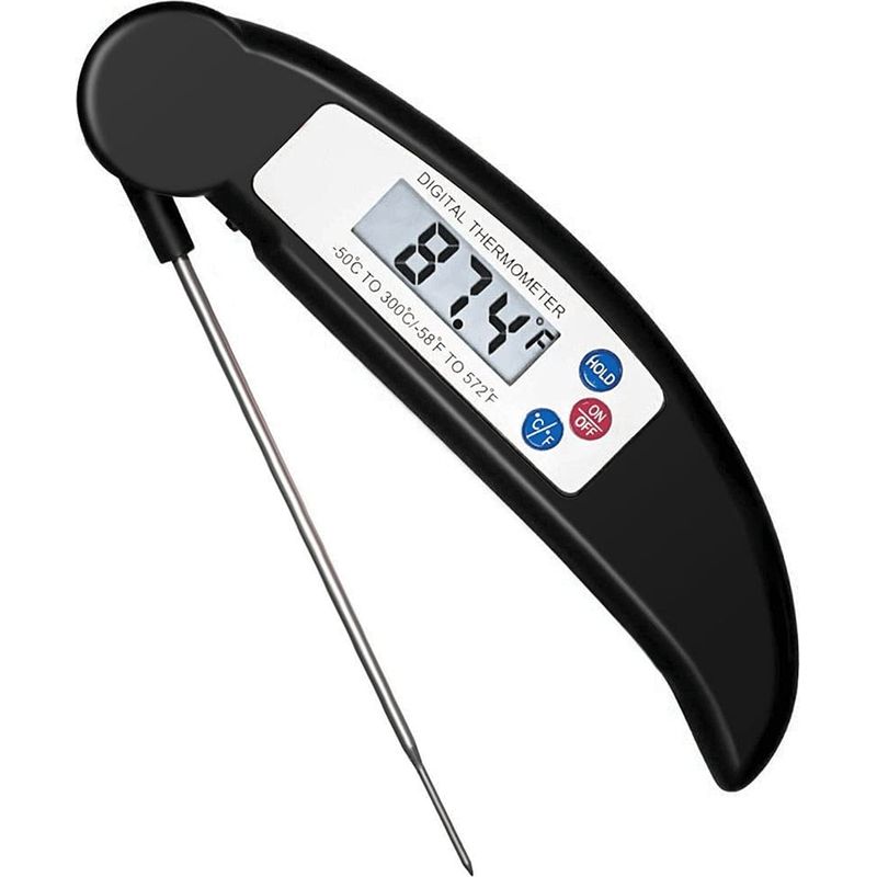 Elektronisches Küchenthermometer Mit Lcd-sofortanzeige Und Sonde, Zum Kochen, Grillen, Für Flüssigkeiten, Steaks, Öl Und Milch (batterien Nicht Enthalten), Schwarz