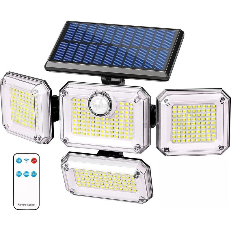 Solarbetriebene Außenwandleuchte, 4-flammige Led-leuchte Mit 333 Leds, Bewegungsmelder, Sicherheitsstrahler, Ip65 Wasserdicht [energieeffizienzklasse A+++] Kabellos