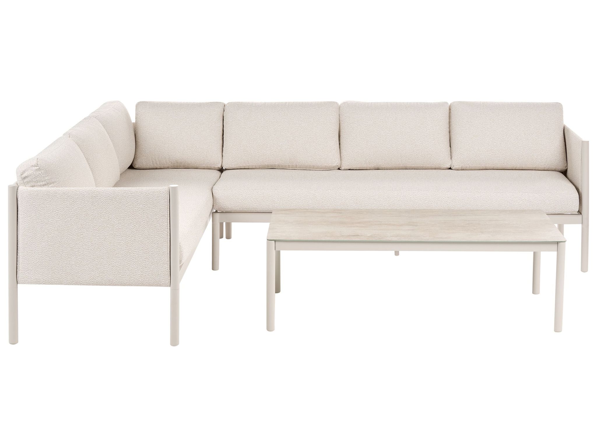 Garten Ecksofa Mit Tisch 5-sitzer Tonara Metall Hellbeige Rechtsseitig