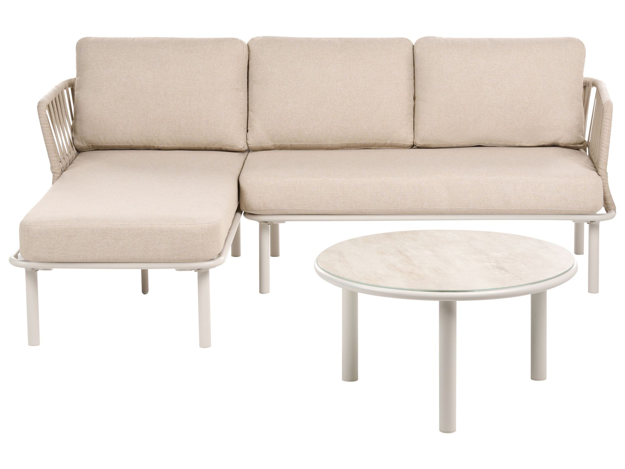 Garten Ecksofa Mit Tisch 3-sitzer Orte Metall Beige Rechtsseitig