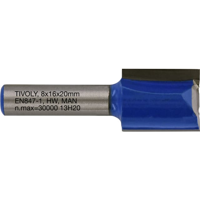 Gerader Nutfräser • Ø16 mm • 2 Hartmetallklingen • Ø8 mm Schaft • Für die Holzbearbeitung - Tivoly