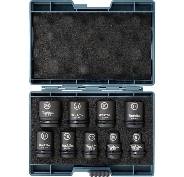 9-teiliger 1/2-Zoll-Steckschlüsselsatz, schwarz – Makita E-16564
