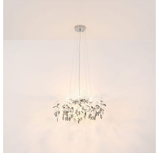 Pendelleuchte Hängelampe Kronleuchter Esszimmerlampe Wohnzimmerleuchte, Metall Chrom Glaskristalle rauchfarben, 8x G9, h 120 cm