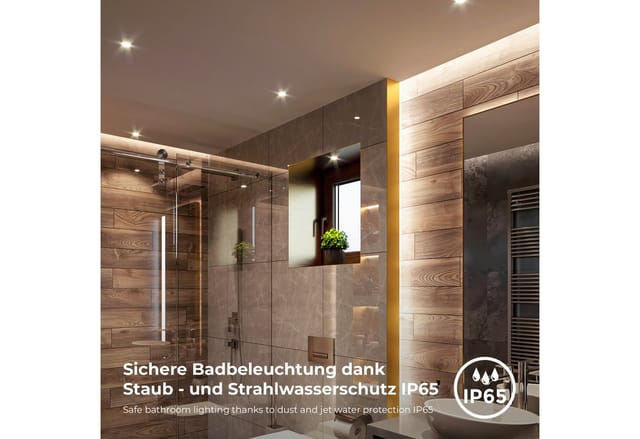 B.k.licht - Einbaustrahler 68mm 6er Set - 230V, 4,9W, 480lm, led, IP65, warmweiß, schwarz