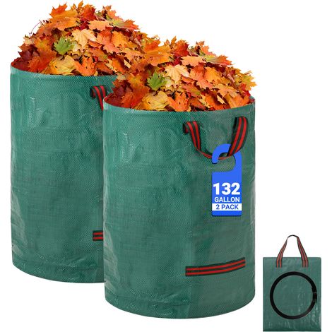 Velway 300l X 2er-pack Wiederverwendbare Gartenabfallsäcke - Strapazierfähiges Industriegewebe Mit Verstärkten Griffen