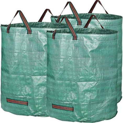 3 X 272l Gartensäcke Aus Robustem Polypropylen (pp)-gewebe, 150 G/m², Wasserdicht, Strapazierfähig, Große Gartensäcke Mit Tragegriffen