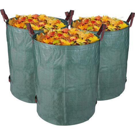 3er-set Gartensäcke, 272 L, Faltbar Und Wiederverwendbar, Robust, Uv-beständig, Für Gras, Laub Und Gartenabfälle, 67 X 76 Cm