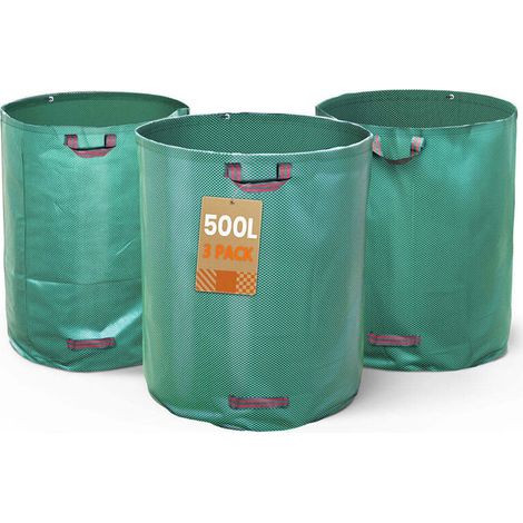Set Mit 3 Gartenabfallsäcken, 515 L – 60 Kg Tragkraft – Verstärkte Griffe – Strapazierfähig Und Wiederverwendbar – Wasserabweisender Pp-beutel