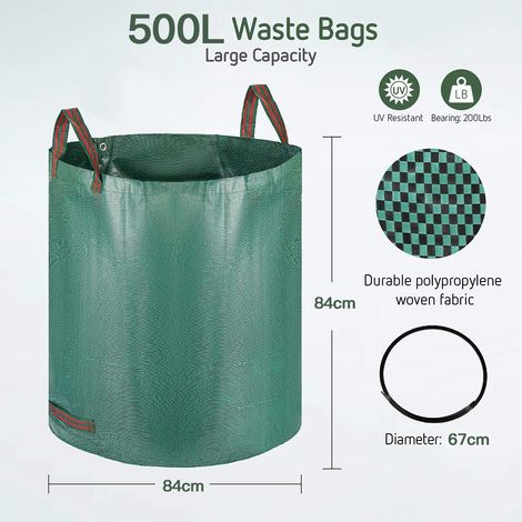 Sifree® Gartensack, Pflanzenabfallsack, Verstärktes Gewebe, Faltbar, Wasserabweisend, 500 L