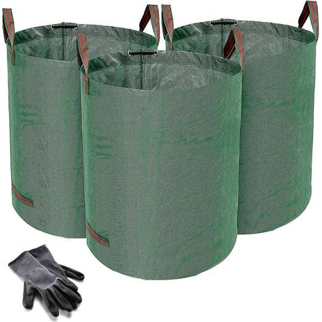 Robuste Gartenabfallsäcke – 272 Liter – 3er-pack – Gratis Gartenhandschuhe – Strapazierfähiges Material Und Griffe – Wiederverwendbare Garten-/grünabfallsäcke