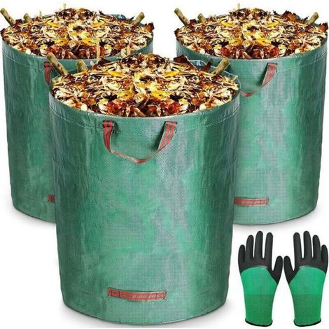 3 X 272-liter-gartensäcke Mit Gartenhandschuhen, Extrem Robuste Gartenabfallsäcke Aus Polypropylen (pp), Faltbar Und Wiederverwendbar