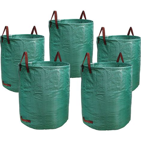Reno 5er-pack 500-liter-gartenabfallsäcke, Wasserdicht, Robust, Große Säcke Mit 3 Tragegriffen, Faltbar Und Wiederverwendbar, Grün