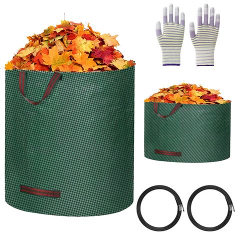 2 X Gartenabfallsäcke Mit 1 Paar Handschuhen, 120 L (50 L) Gemüsesack, Mit Griffen, Faltbar Und Wiederverwendbar, Große Gartentasche