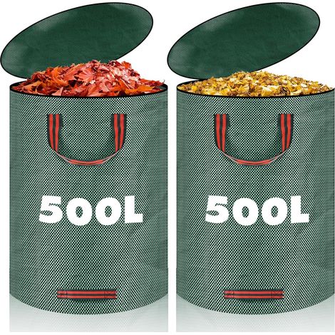 2 X 500l Grünschnitt-gartensäcke, Gartensack Mit Deckel Und 4 Griffen, Strapazierfähiger, Faltbarer Und Wiederverwendbarer Gartensack Für Laub Und Andere Gartenabfälle