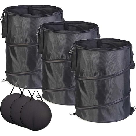 Zusammenfaltbarer Gartenabfallsack, Oxford 37l Schwarz (3er-pack), Mit Griffen, Robust Und Selbsttragend.