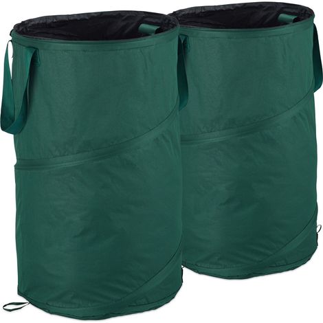 Relaxdays Pop-up Gartenbeutel, Abfallbeutel, 2er-set, 120 Liter, Gartenarbeit: ∅ 44 Cm, Grün
