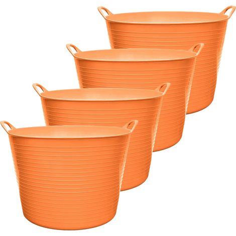 Garronda Set Mit 4 Flexiblen Polypropylen-eimern 42 L Universalbehälter Für Haus, Garten, Garage, Werkstatt, Aufbewahrungskiste, Transport, Robuste Integrierte Griffe Gd-0184 (orange)