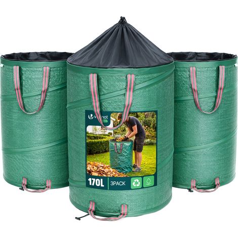 0 – 3er-pack Pop-up-gartenabfallsäcke 170 L – Maximale Traglast 50 Kg – Verstärkte Griffe – Wasserabweisendes Polypropylen