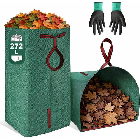 X 272-liter-gartenabfallsäcke Mit Schaufelöffnung, Laub- Und Gartenabfallsäcke, Freistehend, Faltbar, Wasserdicht, Reißfest, Pp-textil, 2er-pack, + Gartenhandschuhe