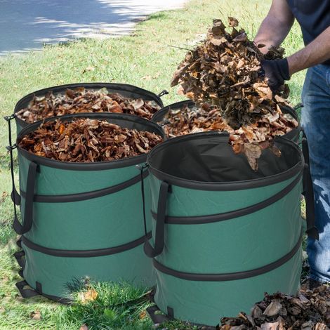 Set Mit 4 Gartenmüllsäcken À 86 Liter Mit Knopfverschlussgriffen Und Faltbarem, Wiederverwendbarem Pop-up-design