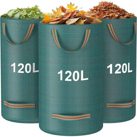 Set Mit 3 Gewebten Gartenabfallsäcken (120 L) Mit Verstärkten Griffen Für Laub Und Gartenabfälle – Für Den Außenbereich