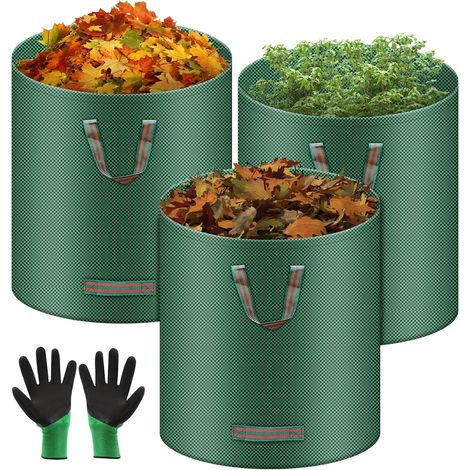 3 X 272l Robuste Gartensäcke Für Grünabfälle, Inklusive Handschuhen, Freistehender Großer Gartensack Mit Griffen, Wasserdicht, Faltbar Und Wiederverwendbar, Pflanzsack