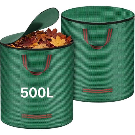 Set Mit 2 Gartenabfallsäcken, 500l Wiederverwendbare Gartensäcke Mit Deckel Und Griffen, Robuste Und Faltbare Grünabfallsäcke Für Laub, Rasenschnitt, Grünabfälle, Heckenschnitt
