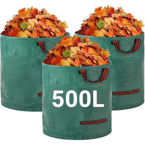 Gartenabfallsäcke – 3er-set, 500 Liter, Mit Griffen – Faltbar, Zur Aufbewahrung Von Laub, Abfall Und Müll.