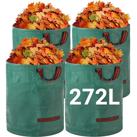 Gartenabfallsäcke – Großes Fassungsvermögen 272 L (4 Säcke), Wiederverwendbar – Zum Sammeln Von Laub, Abfall Und Müll.