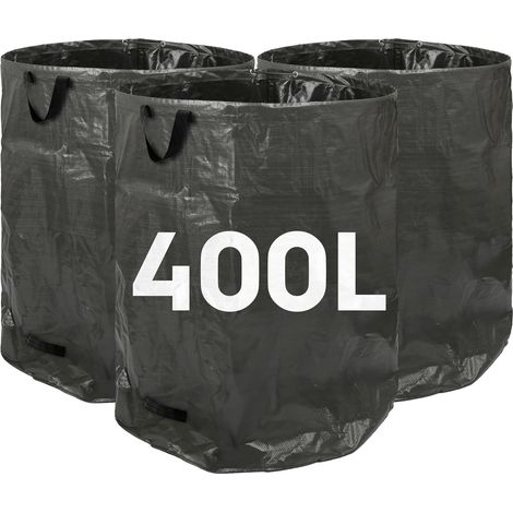Set Mit 3 Schwarzen 400-liter-gartenabfallsäcken Aus Gewebtem Polyester, Robuste, Wiederverwendbare Säcke Mit Tragegriffen, Für Laub, Gras, Kompost Und Gartenabfälle
