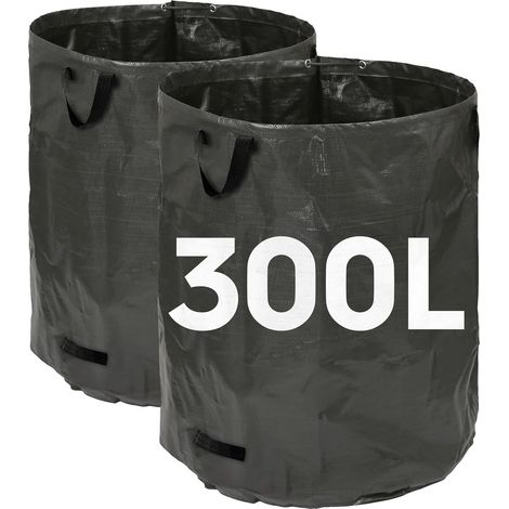 Set Mit 2 Schwarzen 300-liter-gartenabfallsäcken Aus Gewebtem Polyester, Robuste, Wiederverwendbare Säcke Mit Tragegriffen, Für Laub, Gras, Kompost Und Gartenabfälle