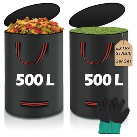 Zwei 500-liter-gartensäcke, Laubsäcke, Grünschnittsäcke, Robust Mit Deckel Und Handschuh – Große, Reißfeste Und Wasserdichte Säcke Für Gartenabfälle Und Mehr