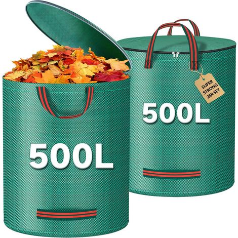 Strapazierfähige Grünschnittsäcke, 2er-pack Grünschnitt-gartensäcke Mit Deckel Und Griffen, Gemüsegartensäcke Für Den Transport Von Grünschnitt (500 X 2)