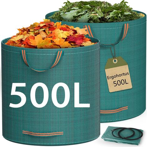 Grünschnittsäcke, 2er-pack Gartenabfallsäcke, 500 L, Industriequalität, Mit Griff, Geeignet Für Laub, Gartenabfälle Und Sonstige Abfälle