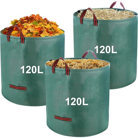 3 X 120-liter-gartenabfallsäcke, Gartenpflanzensäcke Mit Griffen, Faltbar Und Wiederverwendbar, Geeignet Für Unkraut, Laub Und Abfall