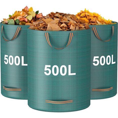 Wiederverwendbare Gartenabfallsäcke, 132 Gallonen (ca. 500 Liter), Rasen- Und Laubsäcke, 3er-pack, Robuste Gartensäcke Mit Verstärkten Griffen, Laubsäcke Für Campingausflüge