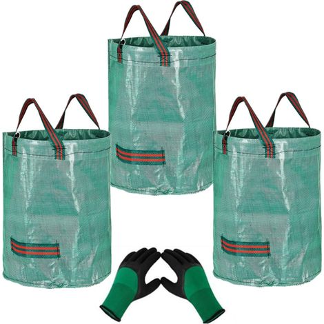 Robuster Gartenabfallsack 272l, 3-teiliges Set Wiederverwendbarer Gartensäcke Mit Griffen, Freistehender, Faltbarer Grünabfallsack Mit 1 Paar Gartenhandschuhen Für Laub, Grasschnitt Und Pflanzenreste